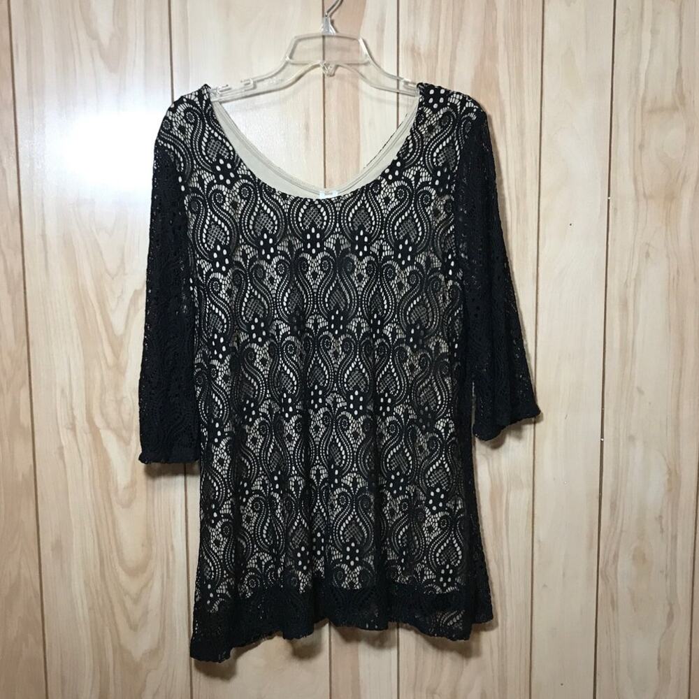Misha Crocheted Lace Scoop Neck 3/4 Sleeve Blouse Women XL